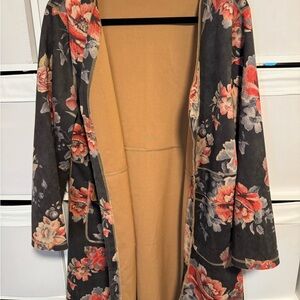 Anthropologie Solitaire Sz L Monarx Faux Suedette Floral Open Cardigan Kimono